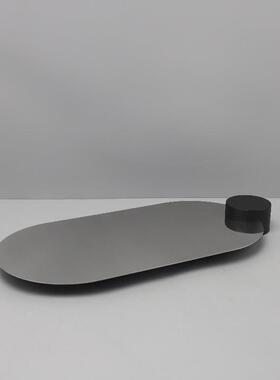现代简约皮革不锈钢椭圆托盘摆件客厅玄关卧室酒店软装家居装饰品