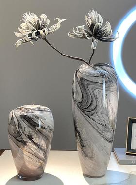 创意流沙水墨石纹玻璃花瓶摆件设计师样板房客厅插花瓶插花器摆件