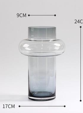 深海花器意式极简北欧现代风烟灰色玻璃摆件家居软装饰品现代简约
