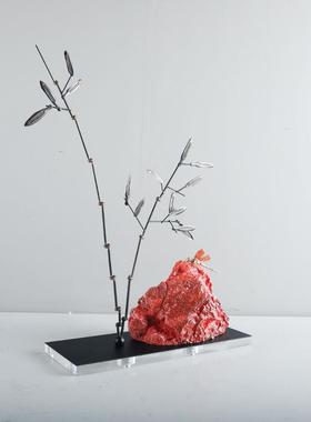 现代新中式创意假山石竹叶摆件售楼处展厅别墅隔断家居软装饰品