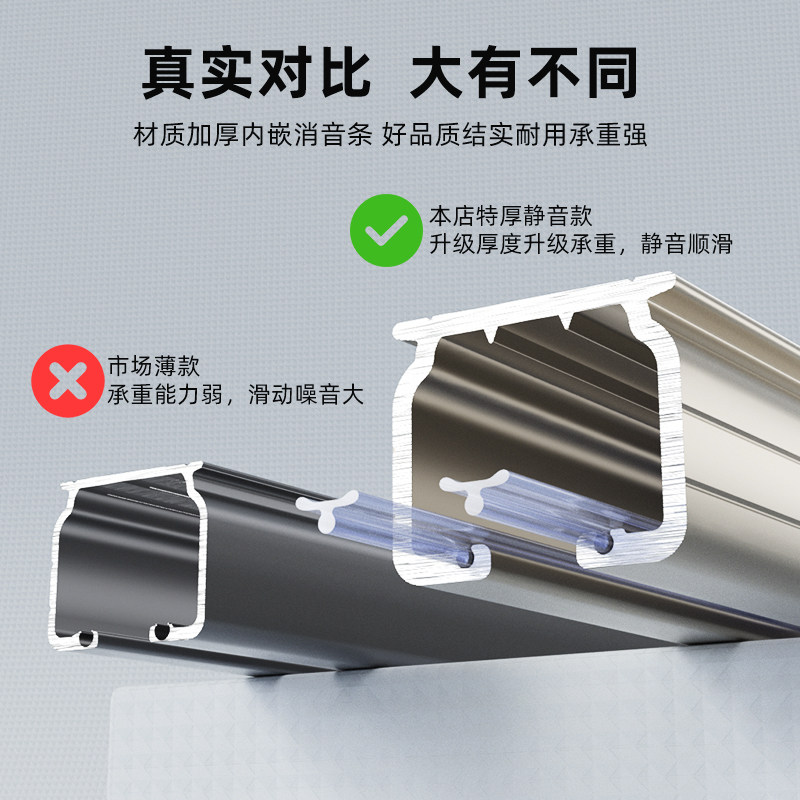 窗帘轨道滑轮双轴承轮单轨道窗帘滑轨静音铝合金挂钩飘窗侧装顶装