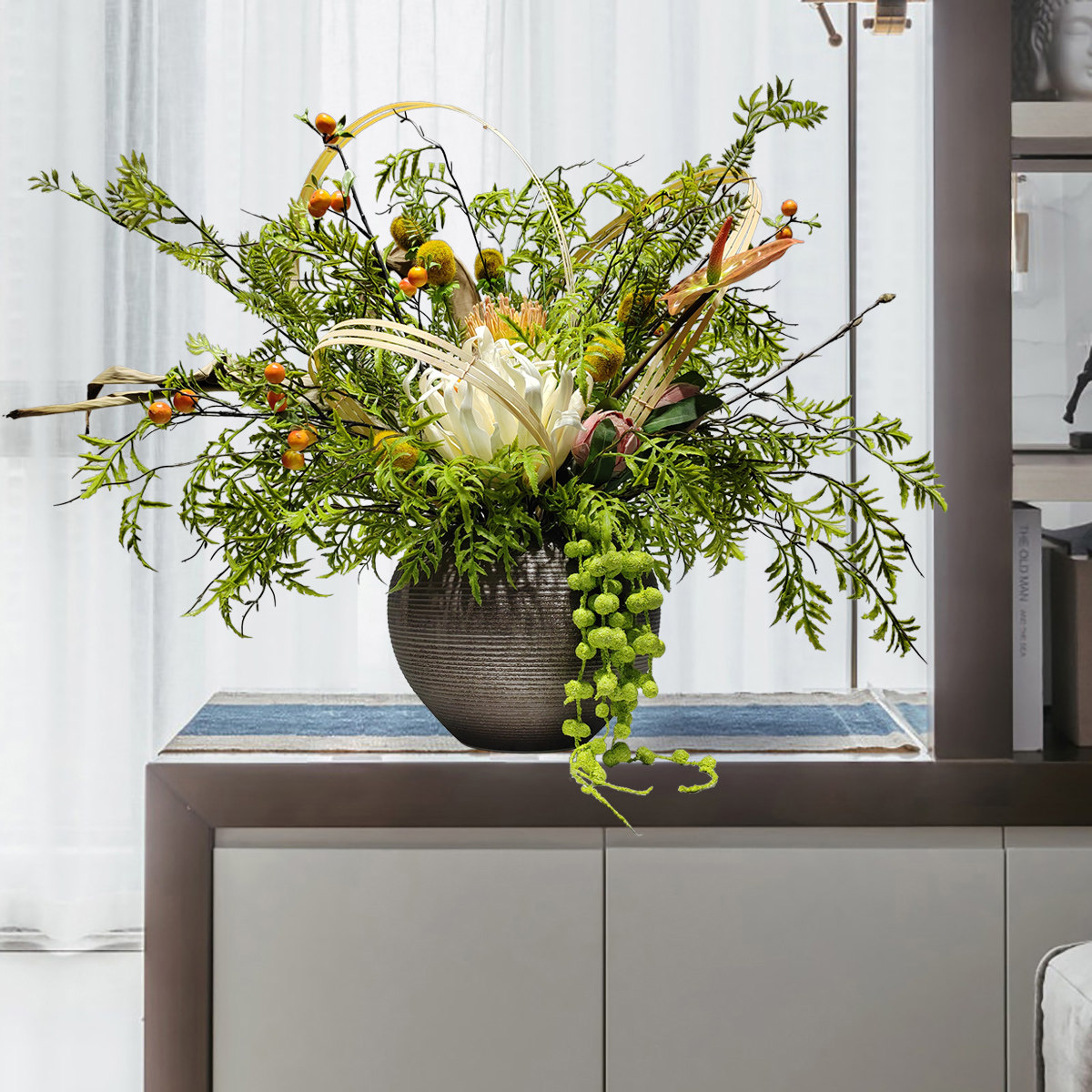 新中式仿真花艺永生花绿植酒店售楼处前台吧台餐桌面玄关假花摆件,淘宝优惠券,粉丝福利购,淘宝优惠卷