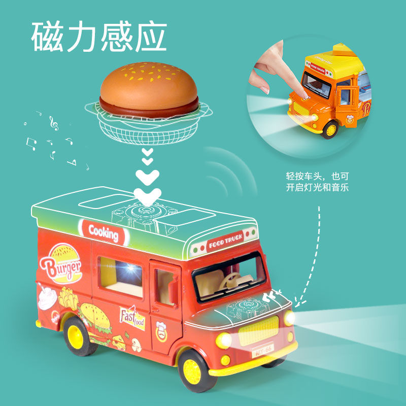 儿童冰淇淋玩具车女孩汉堡雪糕餐车合金厨房惯性汽车巴士过家家-图1