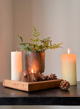 侘寂风陶瓷花瓶木质托盘装饰摆件