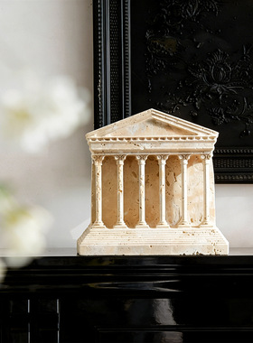 侘寂风天然黄洞石建筑摆件软装