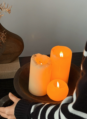 侘寂风圆形木质托盘民宿蜡烛台