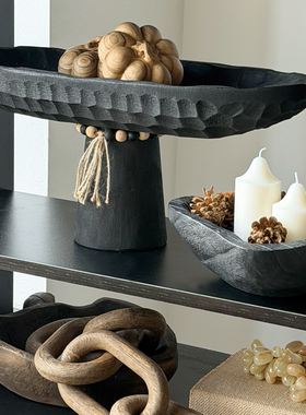 侘寂风置物架高级感组合实木摆件