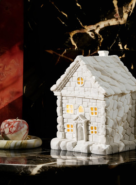 天然大理石雕刻城堡发光装饰摆件