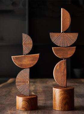 侘寂风实木雕塑摆件民宿木雕装饰