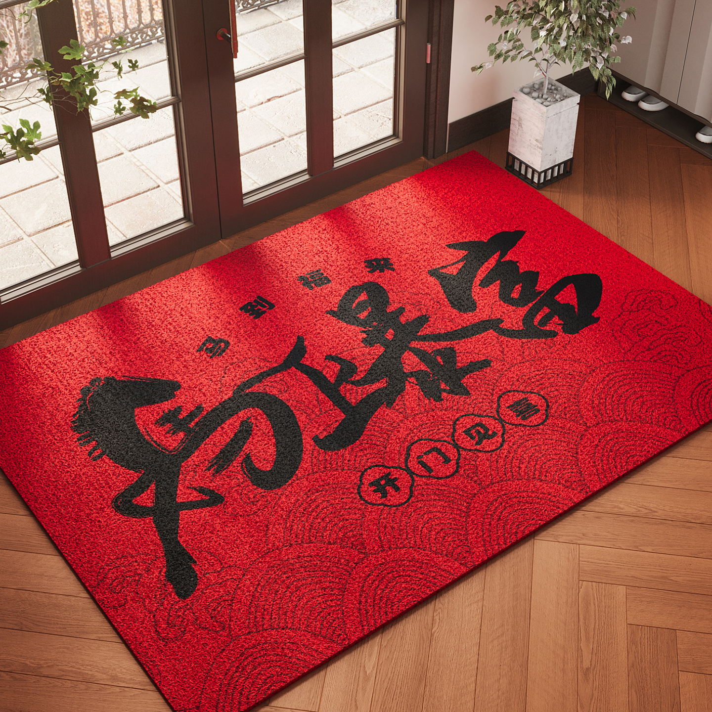红色入户门地垫2025新款防滑除尘耐磨耐脏脚垫玄关大门口喜庆地毯 - 图1