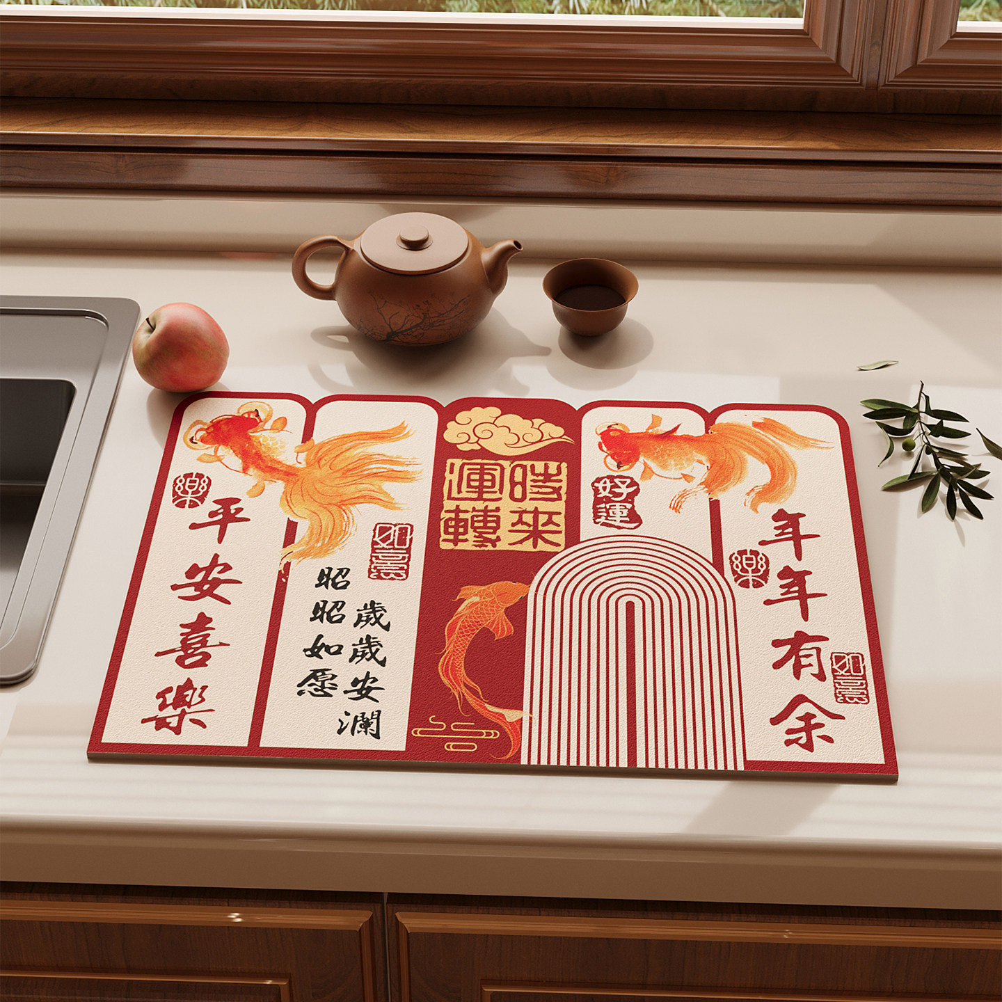 红色厨房沥水台面垫硅藻泥吸水垫厨具隔热垫碗盘杯免洗可擦保护垫,淘宝优惠券,粉丝福利购,淘宝优惠卷