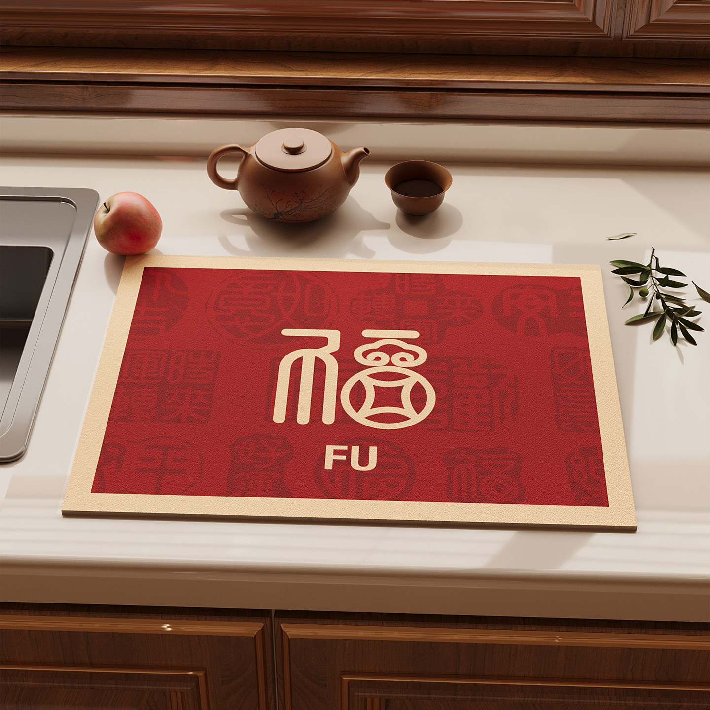 红色厨房沥水台面垫碗盘杯免洗可擦保护垫厨具隔热垫硅藻泥吸水垫,淘宝优惠券,粉丝福利购,淘宝优惠卷