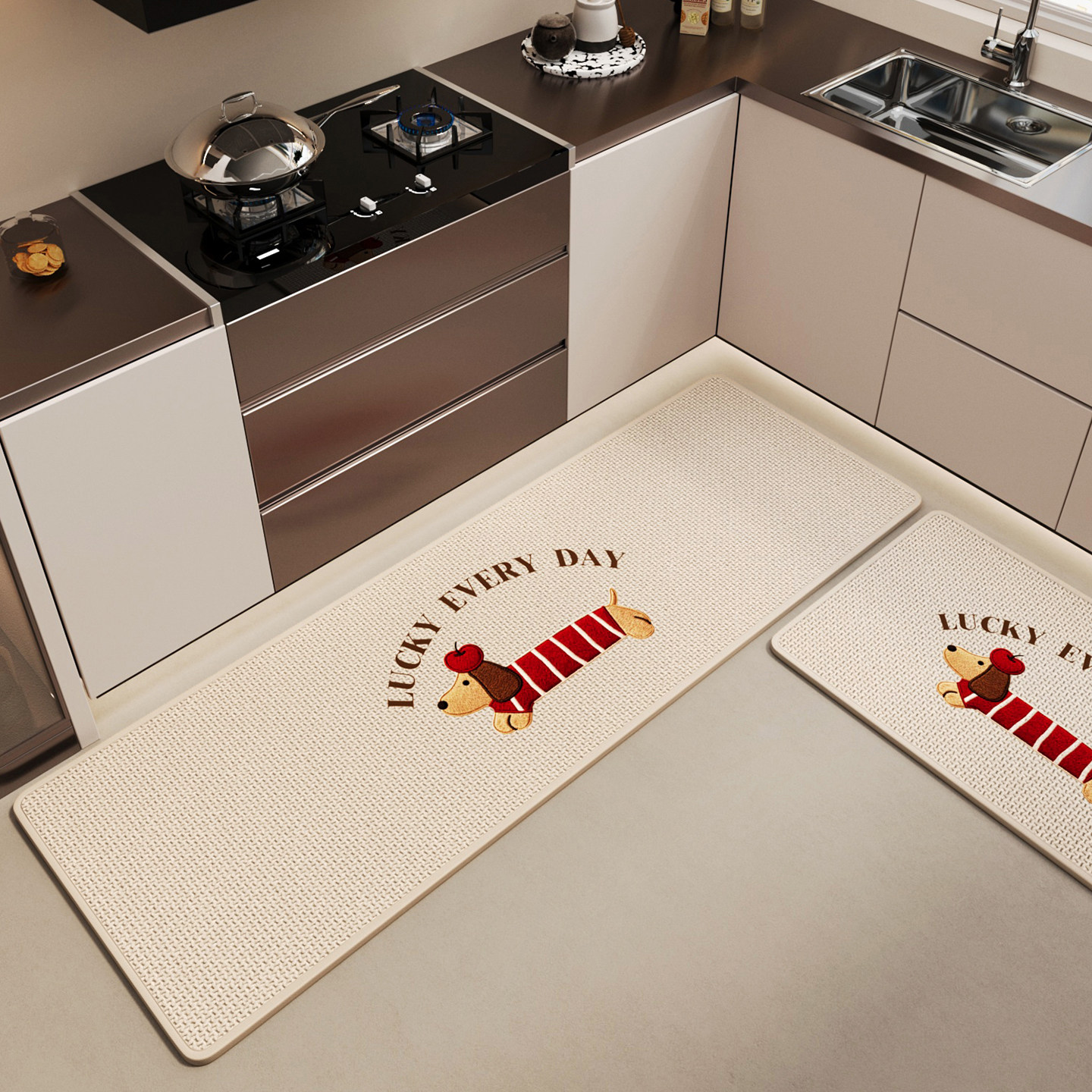 厨房专用地垫家用免洗吸水速干擦脚垫子仿编织亚麻卡通腊肠狗地毯,淘宝优惠券,粉丝福利购,淘宝优惠卷