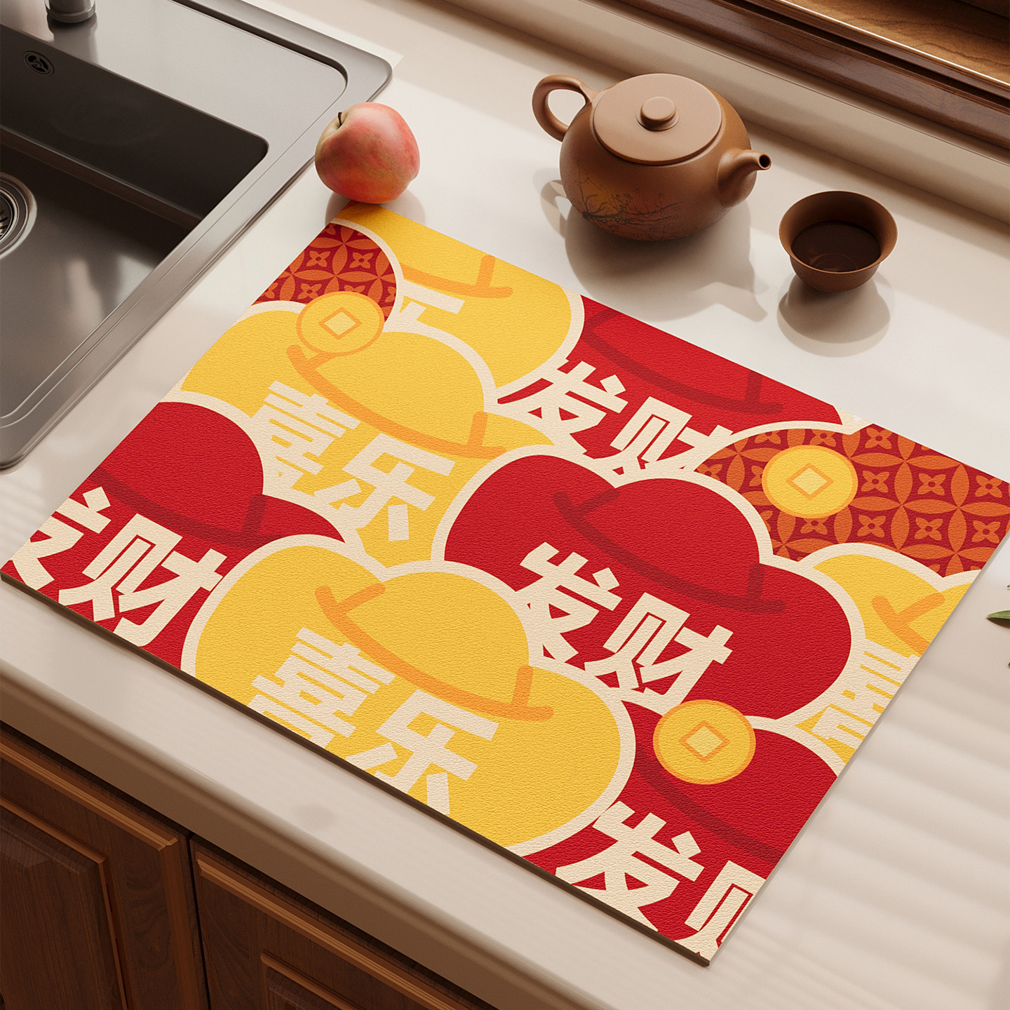 厨具隔热垫红色厨房沥水台面垫硅藻泥吸水垫碗盘杯免洗可擦保护垫,淘宝优惠券,粉丝福利购,淘宝优惠卷