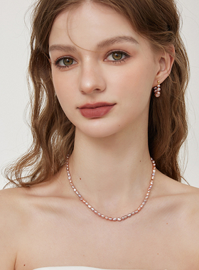 LOVEIXCC强光粉紫色不规则巴洛克天然淡水珍珠项链高级简约OT前扣