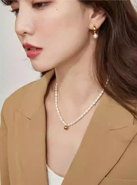 MORI DORI法式复古轻奢淡水珍珠气质项链小众时髦金球吊坠锁骨链