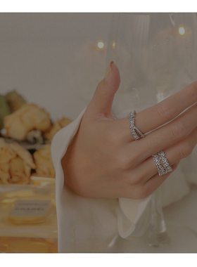 LOVEIXCC镶嵌戒指女高级感小众设计简约轻奢冷淡风可调节开口戒