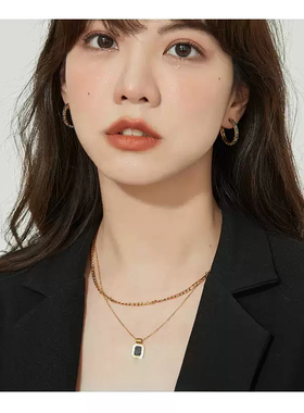 LOVEIXCC双层叠戴黑色滴胶项链轻奢小众ins风钛钢毛衣链不掉色