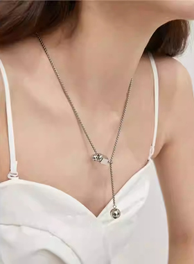 LOVEIXCC冷甜酷风可调节项链小众设计感打结方块情侣毛衣链