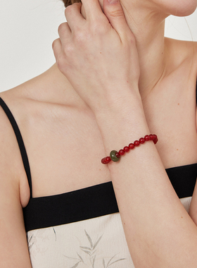 LOVEIXCC古红玛瑙和田玉手链红绿撞色春夏氛围感新中式国风串珠饰