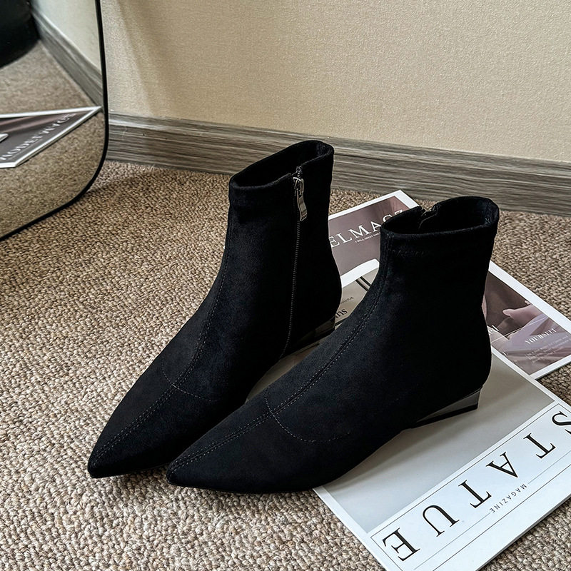 灰色尖头弹力靴袜靴绒面粗跟瘦瘦靴低跟平底短靴女春秋及裸靴,淘宝优惠券,粉丝福利购,淘宝优惠卷