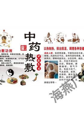 中药热敷海报中医养生馆装饰画贴纸泥灸艾灸推拿店挂图热膜贴