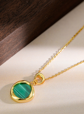 【项链银饰品天然孔雀石吊坠】