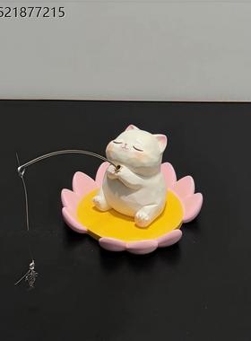 x可爱小猫钓鱼摆件女生工