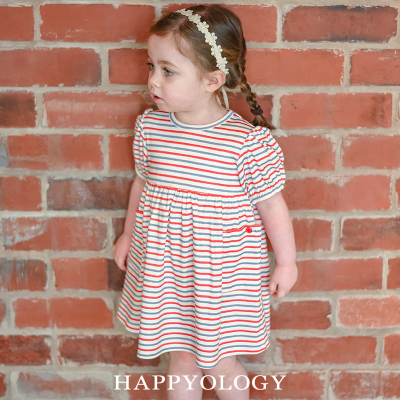 Happyology英国女童连衣裙条纹短袖裙子英伦纯棉儿童可爱连身裙夏,淘宝优惠券,粉丝福利购,淘宝优惠卷