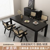 Silence Wind Black Solid Wood Large Desk Home Guest Director Table Bench Log Pole Simple Wind Dining Table And Chairs Combination