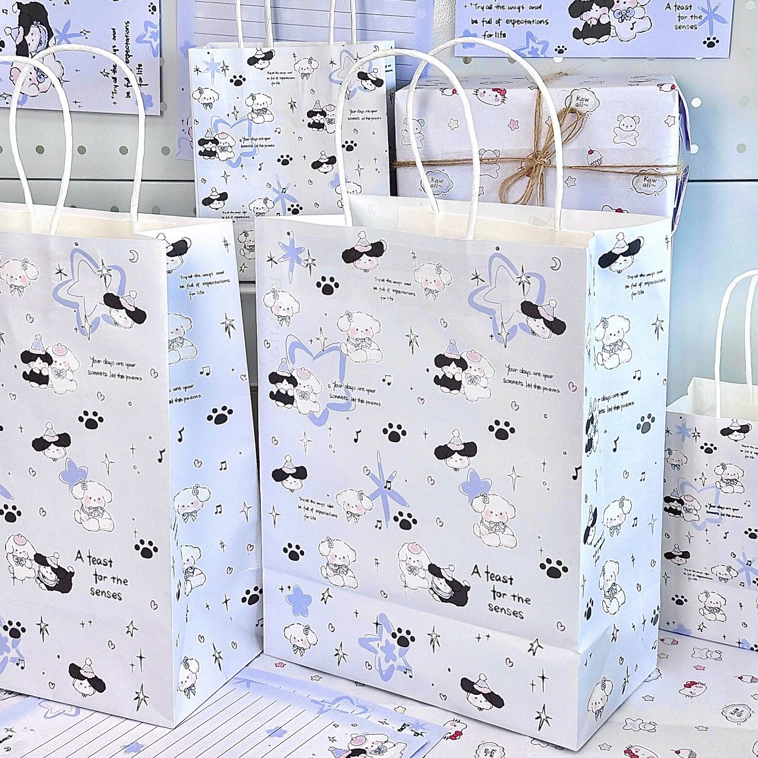 新款星星小狗印花礼品袋收纳牛皮纸加厚大容量可爱生日七夕送礼物,淘宝优惠券,粉丝福利购,淘宝优惠卷