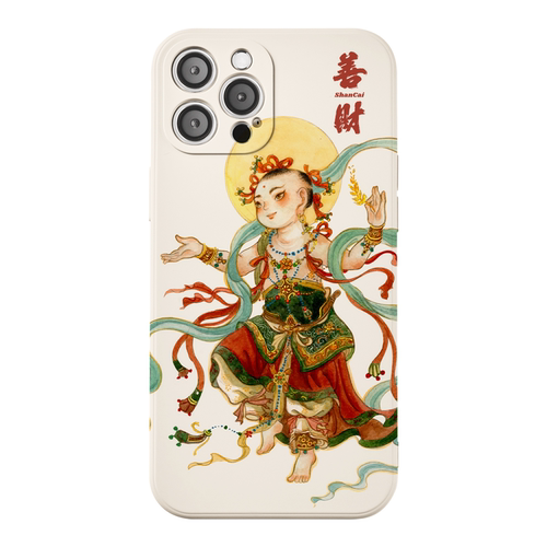 鹿溟山原创善财童子全包适用苹果15手机壳iPhone14promax1312保护壳 华为mate60ProP5040安卓 - 图3