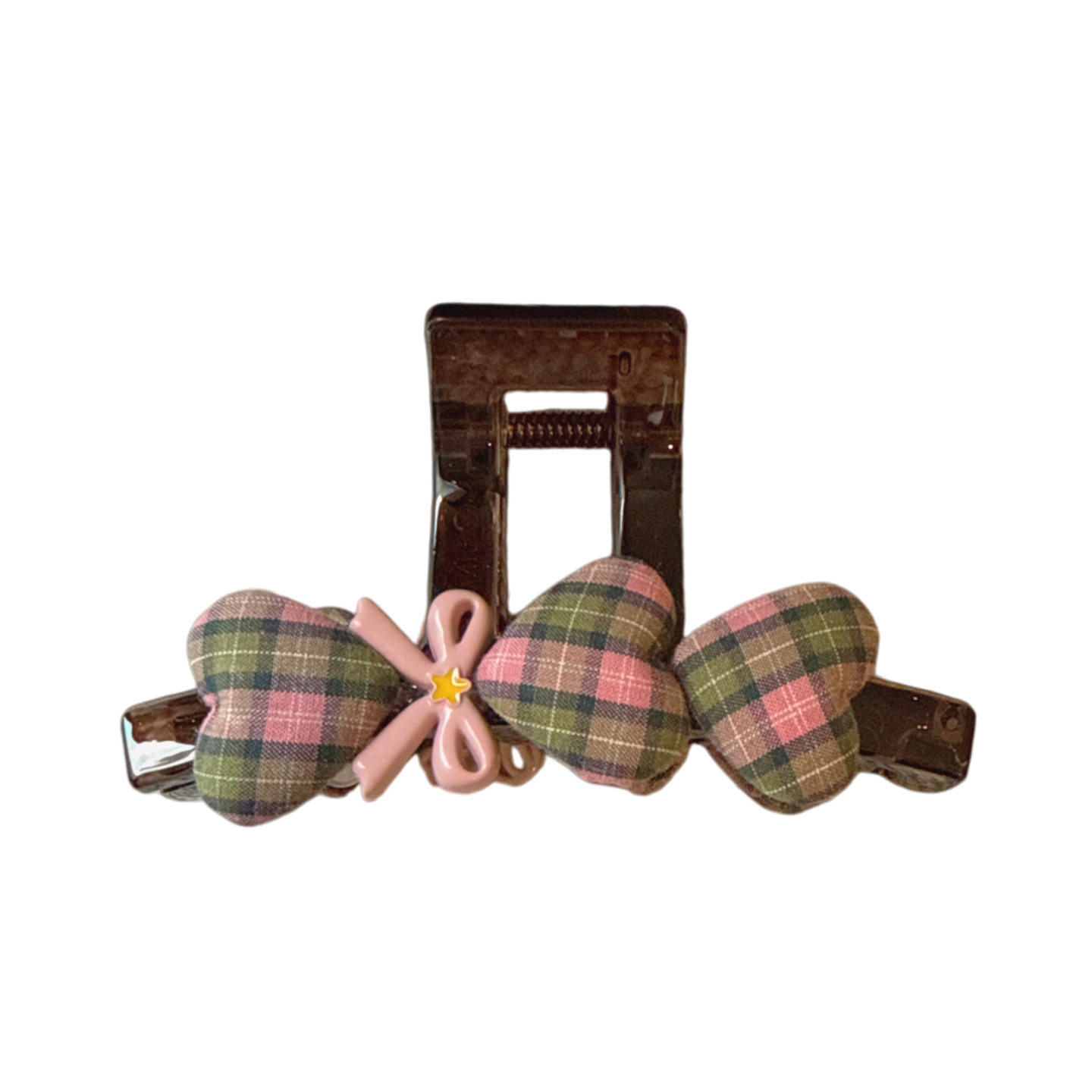 学院风格纹爱心蝴蝶结抓夹少女气质中号鲨鱼夹后脑勺半扎拼色发卡,淘宝优惠券,粉丝福利购,淘宝优惠卷