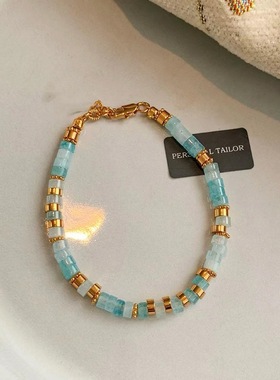 手工女彩色石海蓝宝项链轻奢小众