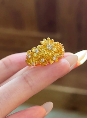 古法镶钻繁花锦簇戒指