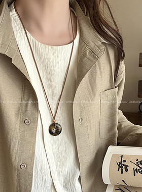 美拉德天然虎眼石平安扣吊坠项链