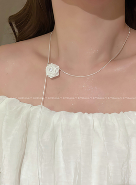 超仙玫瑰花朵抽拉式长项链女轻奢小众高级感锁骨链配饰choker颈链