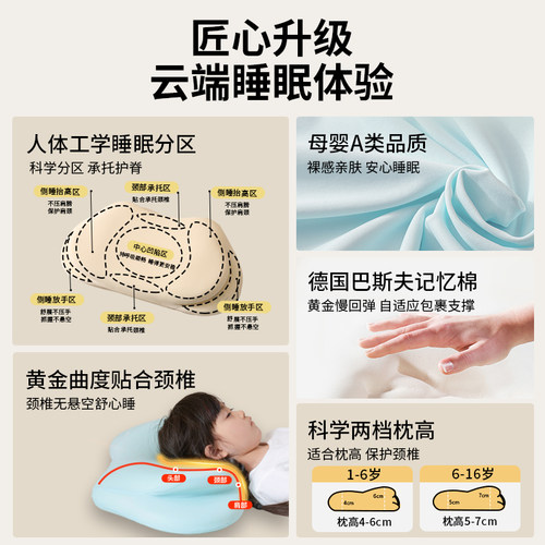 神气小鹿儿童工学枕头护脊云朵枕头记忆棉四季通用a类透气宝宝枕 - 图0