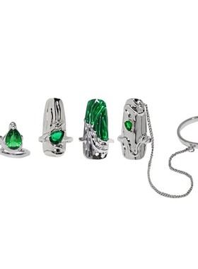 原创翡翠绿色高级感指甲戒护指护甲套气质显白冷淡风蛇院女孩冲啊