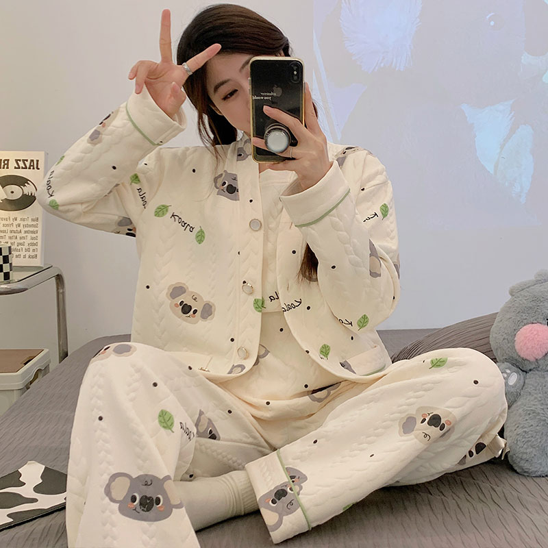 熊猫皇后月子服冬季纯棉产后产妇哺乳期空气棉孕妇喂奶睡衣秋冬款