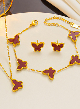 爆款蝴蝶 三件套 简约蝴蝶 项链 耳钉  手链 套装跨境 电商热卖款