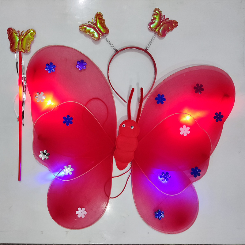 儿童节翅膀发光LDE背饰蝴蝶天使翅膀套装小女孩背带幼儿表演玩具 - 图2