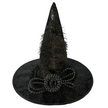 Mystery Black Witch Hat With Bright Pieces With Hose Flowers To Ostrich Feather Mystery Anchor Nightclub Hat