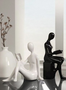 现代陶瓷人物书档书靠摆件