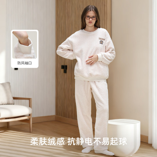 TeenieWeenie小熊肌理绒女士冬季睡衣加厚抗静电保暖家居服套装