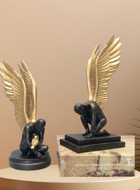 创意翅膀男孩摆件家居装饰中式艺术客厅摆件轻奢风装饰工艺品