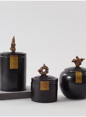 新中式陈设样板房售楼处软装饰品收纳陶瓷储物罐玄关茶室盖罐摆件
