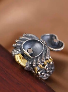 复古螃蟹可打开戒指男女小众独特高级感夸张个性开口指环配饰霸气