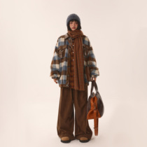 Prose culture American plaid fur Splicing Leather Coat Jacket Female mens autumn and beauty Radega with a relaxed atmosphere