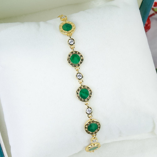 送礼天然翡翠A货银镶嵌时尚百搭罗马数字辣绿翡翠小圆牌五福手链 - 图0